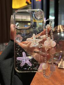 1件装纹理透明亚克力双海星二合一手机壳配件饰品手链，适用于 11 12 13 14 15 16 17 Pro Max