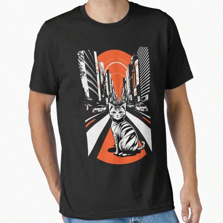 T-Shirt Esencial de Arte Optico Gato - Negro - Ver 1