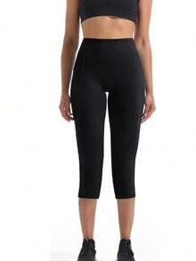 3pcs/Set Plus Size Pocket Printed Yoga Pants, High Waist Fitted Slimming Workout Leggings Capri Pants - 黑色 - 查看 3
