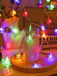 1串星月LED灯串，10/20/40颗LED灯珠，电池供电，适用于室内卧室墙面装饰、庆典装饰星光灯、经典风格、婚礼派对装饰月亮灯、户外星月仙女灯