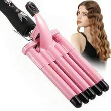 3-In-1 Reversible Big & Small Wave Styling Triple Barrel Deep Wave Curling Iron - Pink - View 9