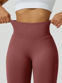 NcmRyu 1件装女士无缝罗纹弹力腰收腹高腰提臀运动紧身裤 - 棕色 - 查看 5
