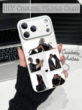 1 Stück personalisierter 5-Foto Familie/Paar Gehärtetes Glas Luxus Mode Großes Fenster Handyhülle mit Linsenschutz, matter Stoßfestigkeit, geeignet für iPhone 17/17Pro/17ProMax/17Air/16/16Pro/16ProMax/16Plus/15/15Plus/15Pro/15ProMax/14/14Plus/14Pro/14ProMax/13/13Pro/13ProMax/12/11