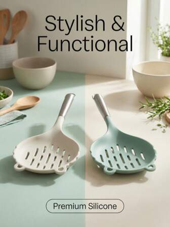 1pc Kitchen Silicone Noodle Scoops And Strapping Spoons, Silicone, Heat-Resistant And Heat-Resistant, Suitable For Home Kitchens, Dining Room Kitchens, And Outdoor Camping. Anti-Slip Handle With Hanging Holes For Easy Storage And Cleaning, A Popular Silicone Kitchenware.