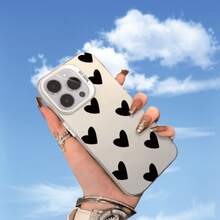 Funda de Teléfono con Estampado Moderno y Original, Funda de Teléfono de Pantalla Completa Negra con Patrón Artístico en Forma de Corazón para Apple  15 Pro Max/11 Pro Max/11 Pro/12/12 Pro/12 Pro Max/13/13 Pro/13 Pro Max/14/14 Pro/14 Pro Max/15/15 Pro Max/15 Pro/16/16 Pro/16 Pro Max Funda Protectora Diseño Único de Moda - 1 pieza - Ver 4