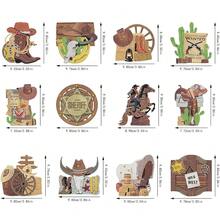 Decor For Home Diamonds Art Kit Decorations, 12 Pack Western Cowboy Diamonds Painting Kit For Adult Tabletop Gift DIY 5D Diamonds Dots, Special Crystal Diamond Horseshoe Hat Cactus 3.9x3.9 Inch - DP02409 - 查看 4