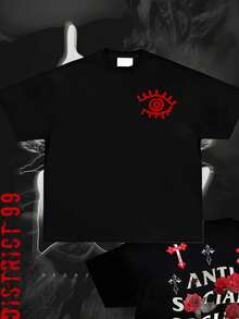 Anti Social Club Graphic Cropped T-Shirt For Boys And Girls Men, Women All Ages Family T-Shirt Letter New Streetwear Clothing Harajuku T-Shirt Cotton Half Sleeve Tee, Y2K Style Casual Cotton Classic Crewneck Design Tee - 黑色 - 查看 3
