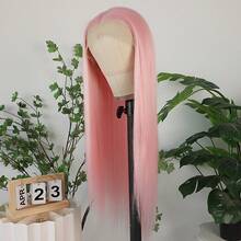 Light Pink Synthetic Lace Front Wigs Glueless Long Silky Straight Hair 13x4 HD Transparent Lace Wigs For Women Baby Pink Color Heat Resistant Fiber Hair Natural Hairline Baby Hair Daily  Party Cosplay Halloween Use - Màu Hồng  Dưa hấu - Xem 8