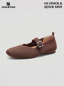 Women's Flats Round Toe V-Shaped Mouth Comfort Daily Casual Commut Low Wedge Ankle Strap Adjustable Buckle Flats Shoes For Valentine's Day - 棕色 - 查看 3