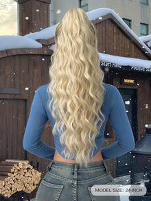 22-24 Inch Long Wavy Golden Synthetic Claw Ponytail Hair Extensions, Heat Resistant Fiber, Suitable For Girls And Women Daily Wear