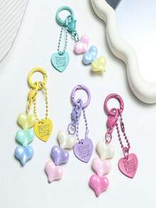 1pc Resin Heart-Shaped Dopamine Color Beaded Keychain Pendant, Colorful Heart Charm Accessory, Sweet Bag/Purse Decor - Multicolor - View 8