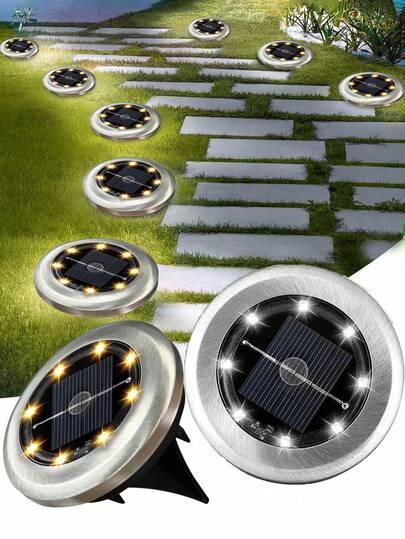 4个迷你8LED太阳能路径灯，户外不锈钢太阳能埋地灯，IP65防水太阳能景观灯，防水户外太阳能路灯，太阳能草坪地下灯，路径灯，夜灯，小巧可爱，适用于花园、别墅、草坪、道路、人行道、小巷，也适用于圣诞节和万圣节装饰