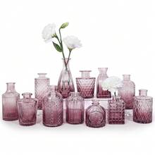 12pcs Glass Bud Vase Set, Small Purple Flower Vases For Centerpieces In Bulk, Mini Vintage Vase For Wedding, Home,Table Decoration,12Pcs,Purple - 紫色 - 查看 1