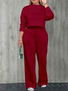 休闲户外两件套 纯色两件套 连帽两件套 优雅性感透气舒适休闲两件套 适合舞会、派对、旅行、聚会 - 酒紅色 - 查看 3