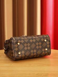 女士时尚手提包三件套 - 多功能休闲托特包配钱包，咖啡棕色，人造革，拉链封口，印花，抽绳饰边 - 女士风格 - 适合日常使用、购物、约会 - 送给她的完美礼物 - 彩色 - 查看 5