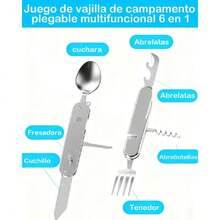 Cubiertos Camping, 6 En 1 Plegables, Acero Inoxidable, Incluye Cuchillo, Tenedor, Cuchara, Abrebotellas, Abrelatas y Lima, Ideal Para Senderismo, Viajes y Actividades Al Aire Libre,37327569 - Multicolor - Ver 5