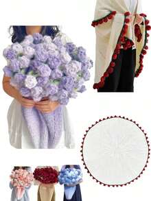 1条手工钩织玫瑰花毯，腈纶材质，优雅蓬松，铃兰图案，配牛奶玫瑰流苏，可作床毯/沙发毯，母亲节礼物 - A - 查看 12