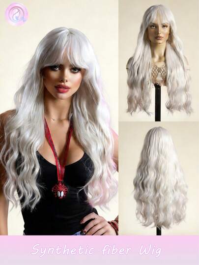 26 Inch White Synthetic Fiber Wig: A Comfortable And Stylish Synthetic Wig Suitable For Women To Easily Create A Cute Appearance, Naturally Soft, Heat-Resistant, Versatile, Synthetic Layered Wig Suitable For Daily, Party