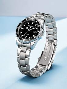 1件女士简约休闲时尚不锈钢表带石英腕表，适合日常佩戴 - 黑色 - 查看 4