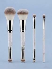 4-Piece Gray Double-Headed Makeup Brush Set, Professional Blush Concealer Eye Shadow Kabuki Foundation Brush Set, With Travel Bag, Soft Artificial Bristles. - Multicolor - View 1