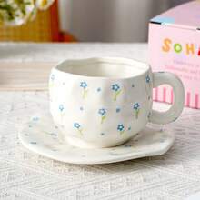 1 Cup 1 Saucer 300ml Handmade Coffee Cup & Saucer Set, Asymmetrical Latte Mug, Dessert Plate, New Afternoon Tea Ceramic Drinkware, Home Use Water Cup, Tea Cup, Fruit & Cookie Plate - Multicolor - View 19