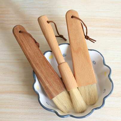 Barbecue Brush, Oil Brush, Beechwood Bristle Brush, Round Brush, Wooden Handle Bread & Cake Baking Brush, Coffee Grinder Brush