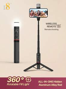Gậy selfie kiêm chân máy D8, đèn chiếu sáng xoay 360°, chiều dài 765mm, điều khiển từ xa không dây tích hợp, chân máy di động và có thể gập lại dành cho điện thoại thông minh, phù hợp với /Android, phụ kiện thiết yếu cho kỳ nghỉ thu/đông và cắm trại. - Một cỡ - Xem 14