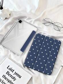 1 pieza Funda transparente de acrílico con soporte plegable, diseño de corazón azul profundo con puntos, ranura para bolígrafo, cubierta trasera de acrílico de alta transparencia, anti-caída, función de suspensión/activación, diseño minimalista/fresco/casual para iPad Mini6/Mini7/Air/Air2/9.7/10.2/10.5/Air4/Air5/10.9/Pro11-pulgadas.(M2)-2024//iPad Pro 11-pulgadas.(M4)-2024/iPad Air 11-pulgadas (M3) 2025/iPad (A16) 11 pulgadas 11th Generation 2025, no incluye bolígrafo, algunos modelos vienen con marco de lente - Azul profundo - Ver 2