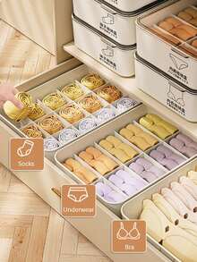 三合一可堆叠网状抽屉收纳盒，大容量衣柜储物箱，可收纳内衣、袜子、T恤、裤子，适用于卧室、衣橱、宿舍、旅行，适合女性、青少年、大学生使用。 - 彩色 - 查看 3