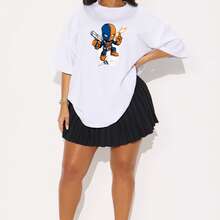 Chibi Deadpool Print Oversized T Shirt Casual Summer Streetwear Fun Graphic Top,Unisex T-Shirt,Clean Girl Aesthetic, Minimalist Ribbed Knit, Effortless Chic For Work & Weekend - 白色 - 查看 2