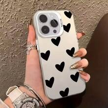 Funda de Teléfono con Estampado Moderno y Original, Funda de Teléfono de Pantalla Completa Negra con Patrón Artístico en Forma de Corazón para Apple  15 Pro Max/11 Pro Max/11 Pro/12/12 Pro/12 Pro Max/13/13 Pro/13 Pro Max/14/14 Pro/14 Pro Max/15/15 Pro Max/15 Pro/16/16 Pro/16 Pro Max Funda Protectora Diseño Único de Moda - 1 pieza - Ver 2
