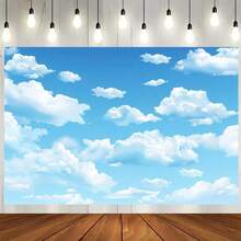 1pc Multipurpose Blue Sky & White Cloud Backdrop - Polyester Fiber - Perfect For Parties, Photo Props, And Outdoor Decor - 1pc - View 3