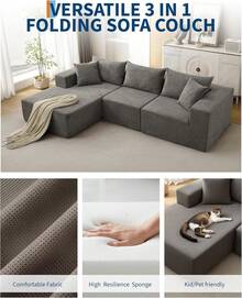 Hodeffior 108" Modular Sectional Sofa, With Left Chaise, Cloud Couch, L-Shaped Boneless Design, Compressed Sofa Bed, No Assembly Required, For Living Room - Grey-left - View 6