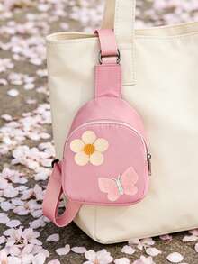 Bolso de pecho con flores y mariposas lindas, mini mochila cruzada para uso diario, versátil como bolso de pecho, bolso cruzado y mini mochila, ideal para llevar artículos esenciales como teléfonos, llaves, carteras, agregando un toque dulce y elegante a los atuendos, adecuado para adolescentes, mujeres, estudiantes, entusiastas de la moda, perfecto para recados diarios, viajes de compras, salidas casuales, viajes escolares - Multicolor - Ver 1