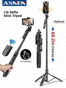 AXNEN Tragbarer Selfie-Stick-Stativ mit Fülllicht, ausziehbarer Aluminiumlegierungs-Bodenstativ, 360° drehbarer Telefonhalter mit Fernbedienung, dimmbare kalte/natürliche/warme Fülllichtfunktion, kompatibel mit Smartphone, Anti-Verwacklungs-Aufnahme, Fotografie, Live-Streaming, Vlogging