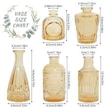 Glass Bud Vase Set Of 5, Gold Amber Small Flower Vases For Centerpieces In Bulk, Mini Vintage Vase For Rustic Wedding, Home,Table Decoration,5Pcs,GoldAmber - 金琥珀 - 查看 3