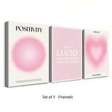 三件套，帆布画和海报，已装裱，可直接悬挂，“我很幸运，一切都对我有利”，心理健康，粉色光晕渐变艺术，极简主义，家居装饰，墙面艺术，房间装饰，创意礼物，客厅，卧室，餐厅，办公室礼物，生日和毕业礼物 - 彩色 - 查看 9