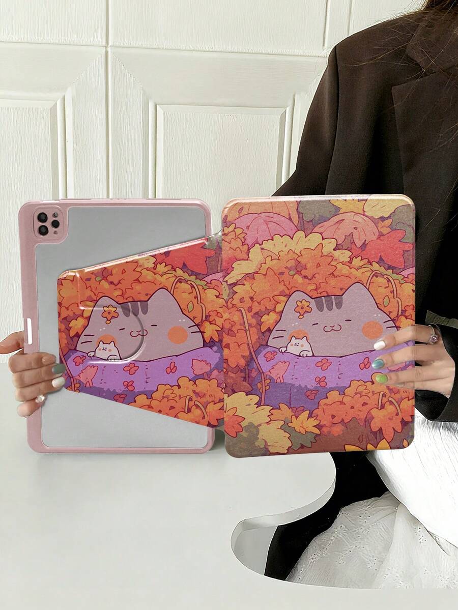 1 Rotating Acrylic Bookshelf, Equipped With A 360° Rotating Stand, Made Of Acrylic Material, With A Built-In Pen Slot, Compatible With Ipad Mini 6/Mini 7/9.7/10.2/10.5/Air 4/5, 10.9, Pro 11 Inch. Also Compatible With Samsung Galaxy /Honor /Redmi . Can Be Used As A Holiday Gift. - Pink - View 1