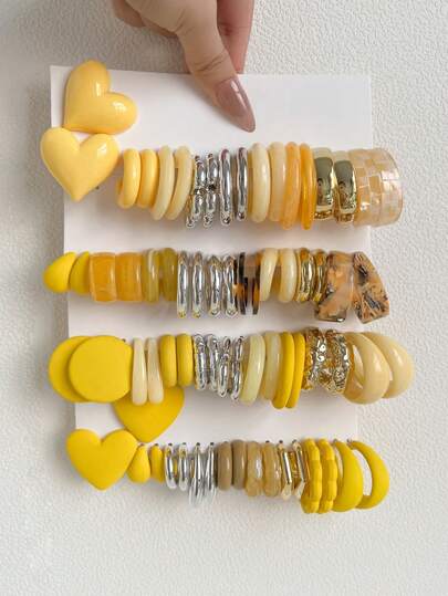 1-25对随机黄色爱心、字母、几何、复古硬币亚克力夸张时尚耳环套装，盲盒组合，适合女性，母亲节、情人节、圣诞节、新年礼物，日常佩戴