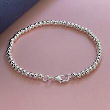 Elegant 925 Sterling Silver Plated Bracelet With Delicate 4/6mm Beads - A Stylish Accessory For Weddings And Parties. - 4 mm 銀色手鍊 - 查看 1