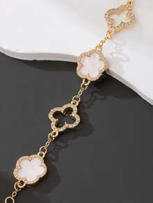 1 chiếc vòng tay hình cỏ bốn lá rỗng, sang trọng, đính pha lê dành cho nữ (không kèm hộp quà) - trắng - Xem 5