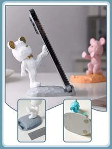 1pc Cartoon Bear Phone Holder Desk Decor Craft, Suitable As Birthday, Children's Day, Easter, Halloween, Christmas Gift, Slouchy Phone Stand Desk Ornament Bear Holder - Multicolor - View 6