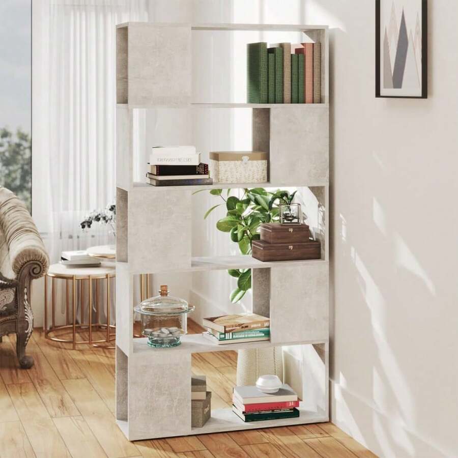Larryhot Libreria/Divisorio Grigio Cemento 80x24x155 cm in Truciolato, Facile da assemblare, dall'estetica elegante e raffinata, pratica per riporre gli oggetti, la scelta ideale per l'organizzazione e la decorazione domestica - Grigio - Visualizzare 1