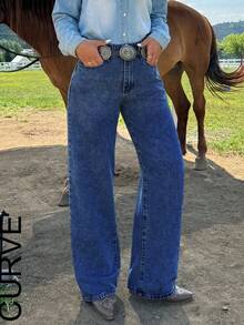 女士经典直筒牛仔裤 - 经典水洗，中腰，无弹力牛仔布 - 深色水洗藍 - 查看 5