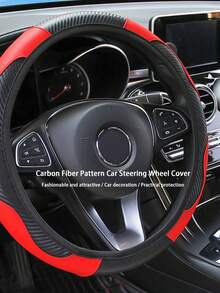 1pc Carbon Fiber Texture Elastic Steering Wheel Cover, All Season Universal Leather-Free Car Steering Wheel Protector - Carbon Fiber Textured Steering Wheel Cover - View 1