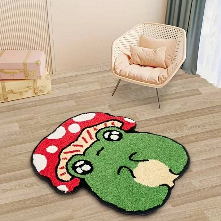 Thảm hình ếch và nấm dễ thương, thảm họa tiết ếch xanh đồng quê, thảm trải sàn bằng vải nhung hình động vật ngộ nghĩnh, thích hợp cho phòng ngủ và phòng trẻ em, trang trí phòng đáng yêu. Lưu ý: Do kích thước không đối xứng, có thể có sai số cắt từ 1-5cm.