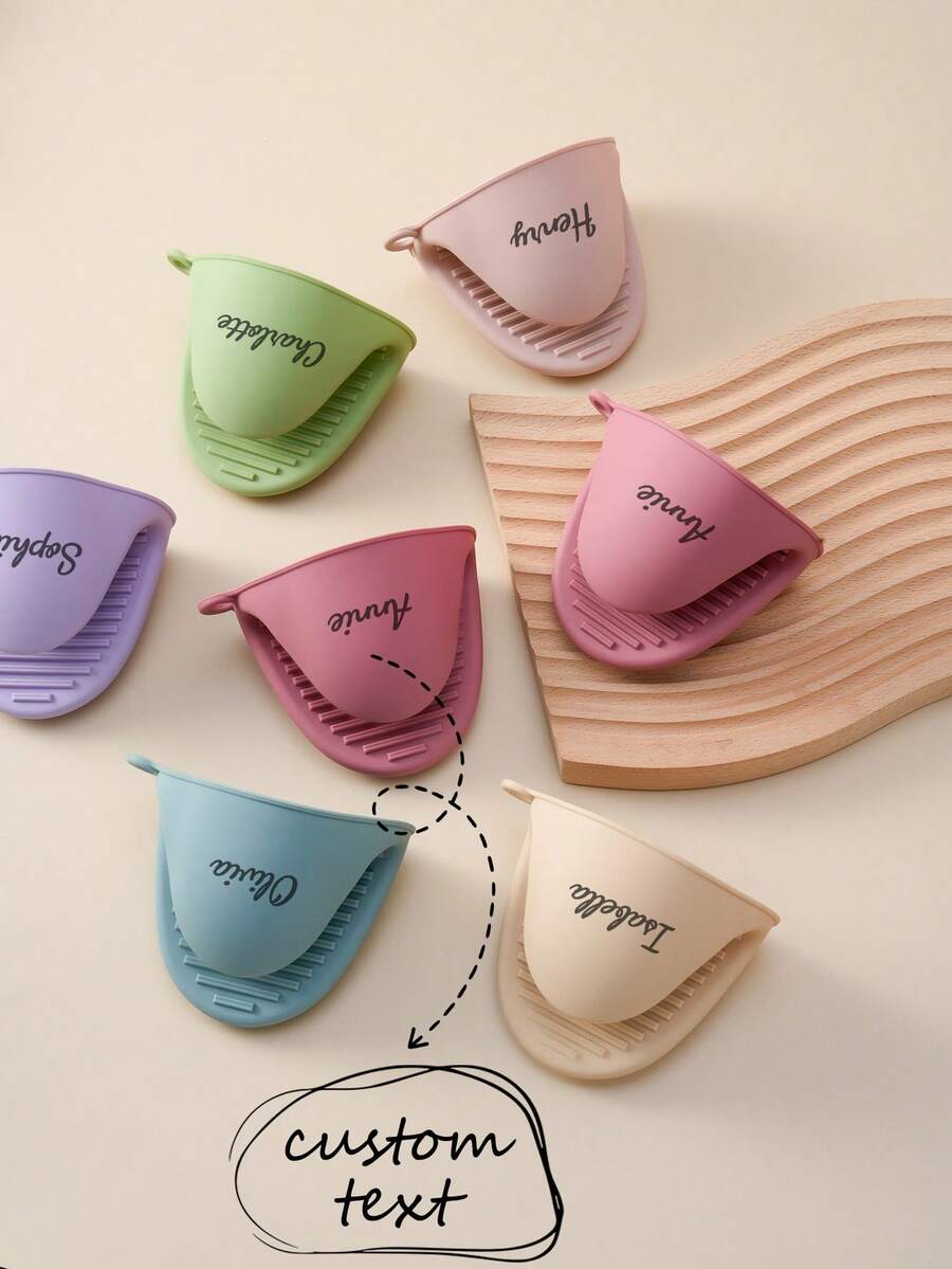 2PCS Personalized Customization Name Mini Silicone Oven Gloves Heat Resistant Non-Slip Kids Cooking Baking Kitchen Accessory Potholders Protective Mitts - Multicolor - View 1