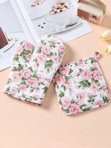 2pcs (Gloves + Pot Holder) Heat Resistant Oven Gloves And Pad, Personalized Printed Non-Slip Kitchen Accessories, Holiday Cooking Gift, Suitable For Home Kitchen - Multicolor - View 9