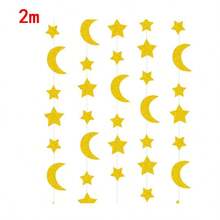 Goldener Glitzer Stern und Mond Hängedekoration, 3D Glitzer Wandvorhang, Glitzer Stern und Mond Hängeseil Girlande - Goldene Glitzer Hängedekoration, Hängeseil Dekoration, Multifunktionale goldene Stern und Mond Hängevorhangs Dekoration (geeignet für Zuhause, Partys, Hochzeiten und Büroevents) - Einfach zu installierende Wandhängedekoration (kompatibel mit Hintergrundwänden, Fenstern) - Verschiedenfarbig - Übersicht 8