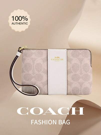 Coach Cartera de mujer con cremallera en la esquina, bloqueo RFID, de piel sintética PVC, cartera con cremallera, embrague, muñequera, billetera larga para viajes para mujeres